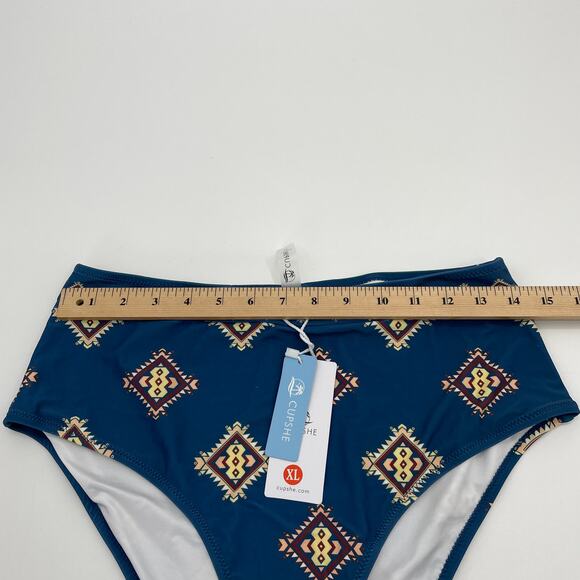 New CUPSHE Blue Southwestern Print High Waisted Bikini Bottom Women's SZ XL - Picture 3 of 4